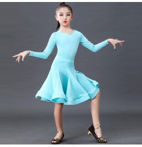 Girls kids turquoise black wine color ballroom latin dance dresses for children ballroom salsa rumba chacha dance skirts for kids